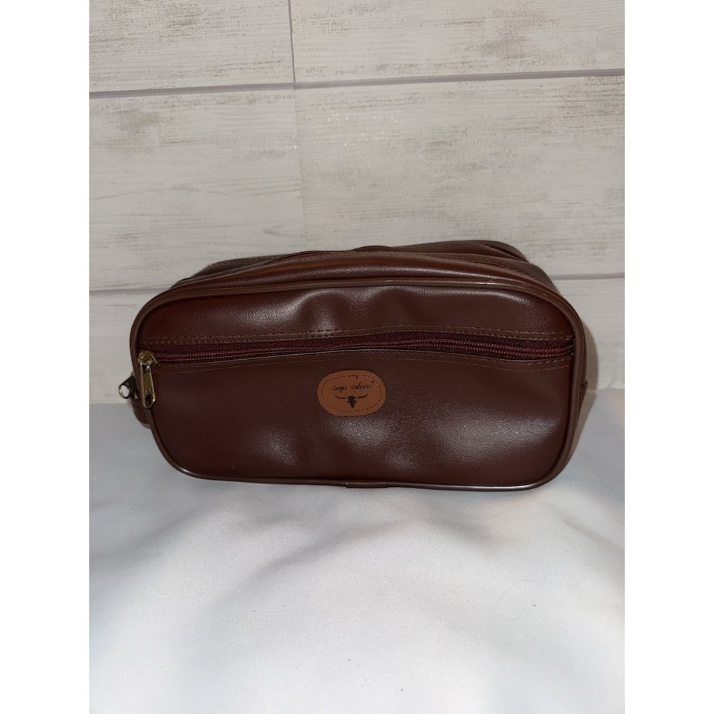 Sergio Valente Brown Leather Men's Collapsible‎ Toiletry Bag